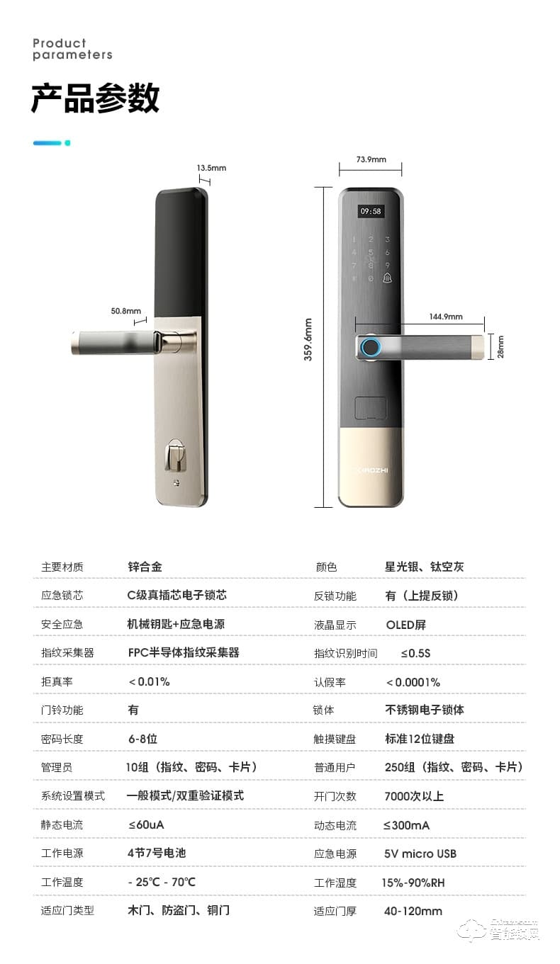 小智智能锁 K11家用防盗门密码锁