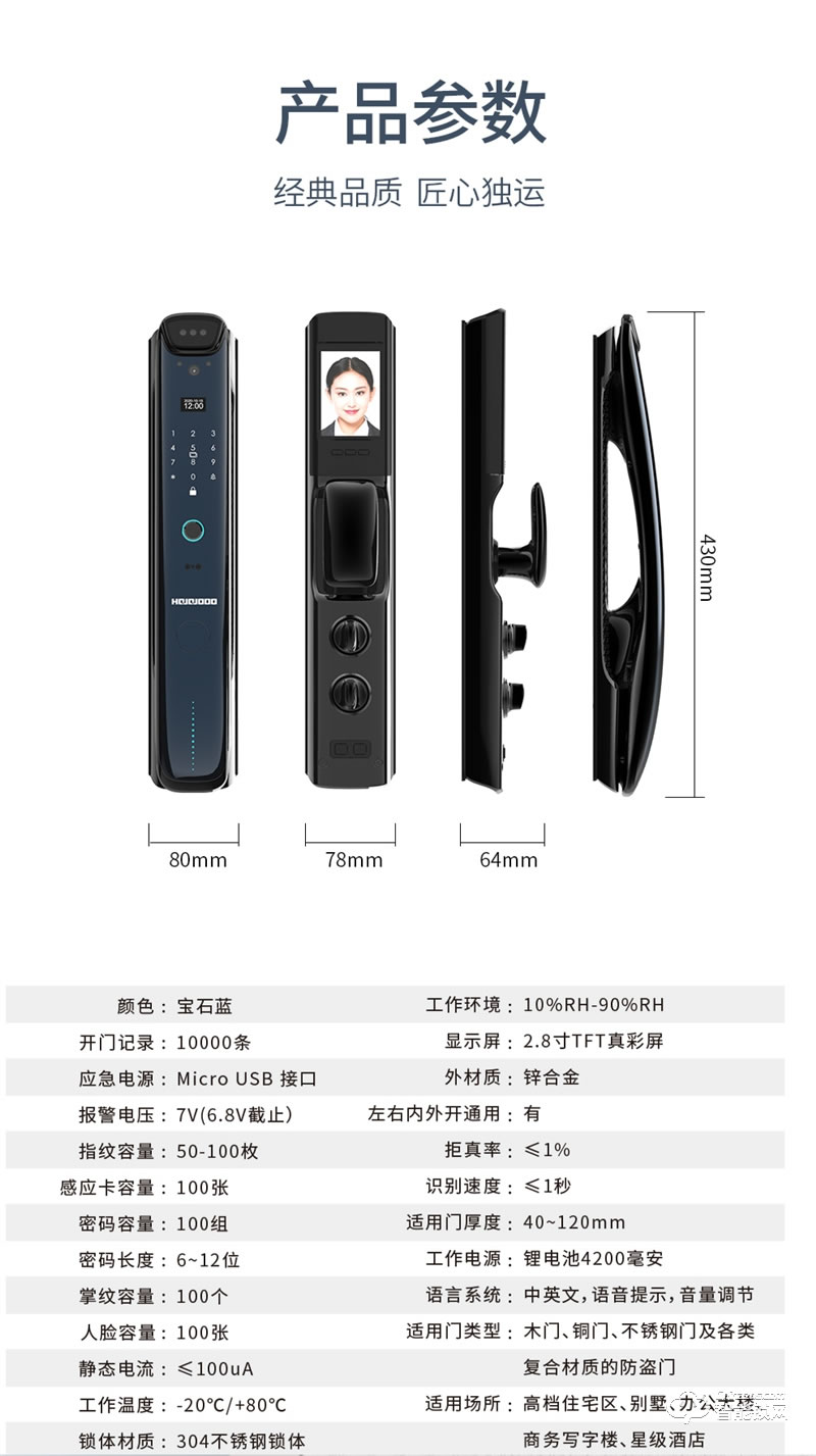 皇家金盾人脸锁 F60DM全自动3D人脸识别电子猫眼智能锁