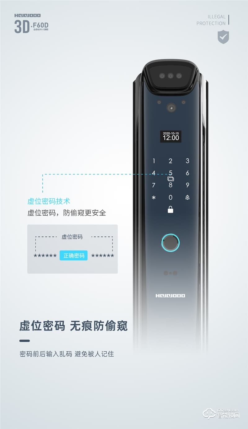 皇家金盾人脸锁 F60D全自动3D人脸识别指纹锁