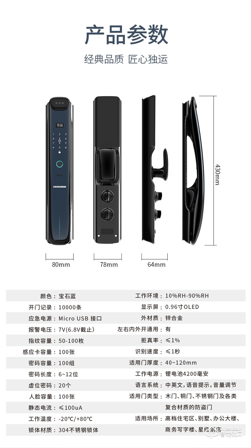 皇家金盾人脸锁 F60D全自动3D人脸识别指纹锁