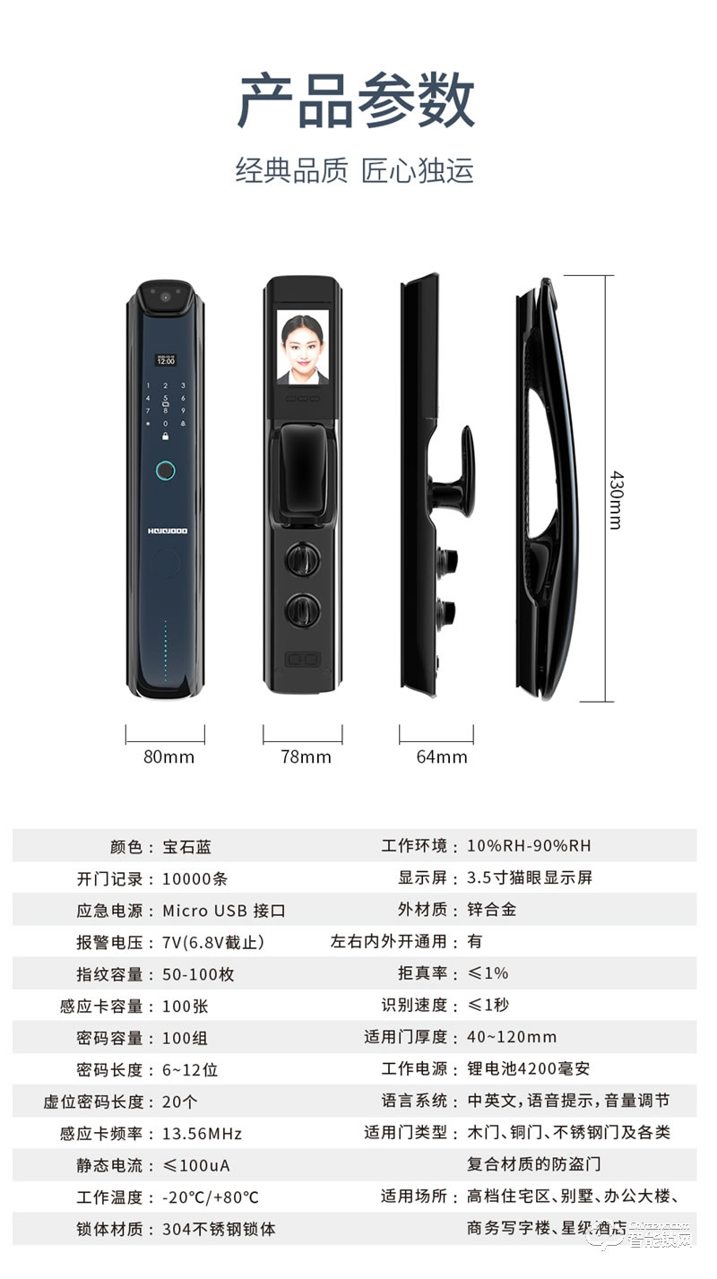 皇家金盾人脸锁 F600全自动电子猫眼指纹锁