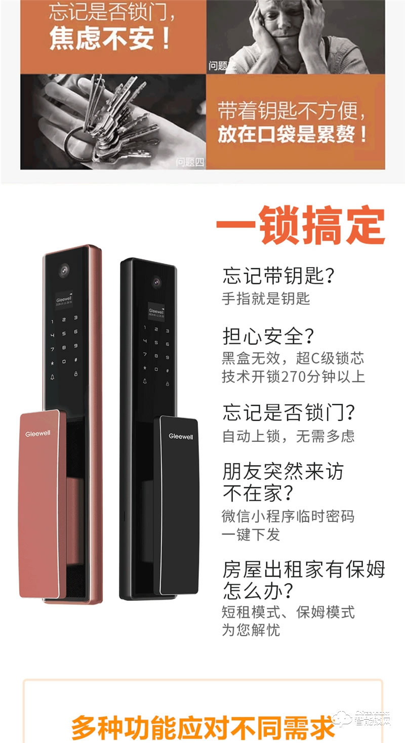 格里维尔梦之翼M8全自动可视猫眼指纹锁