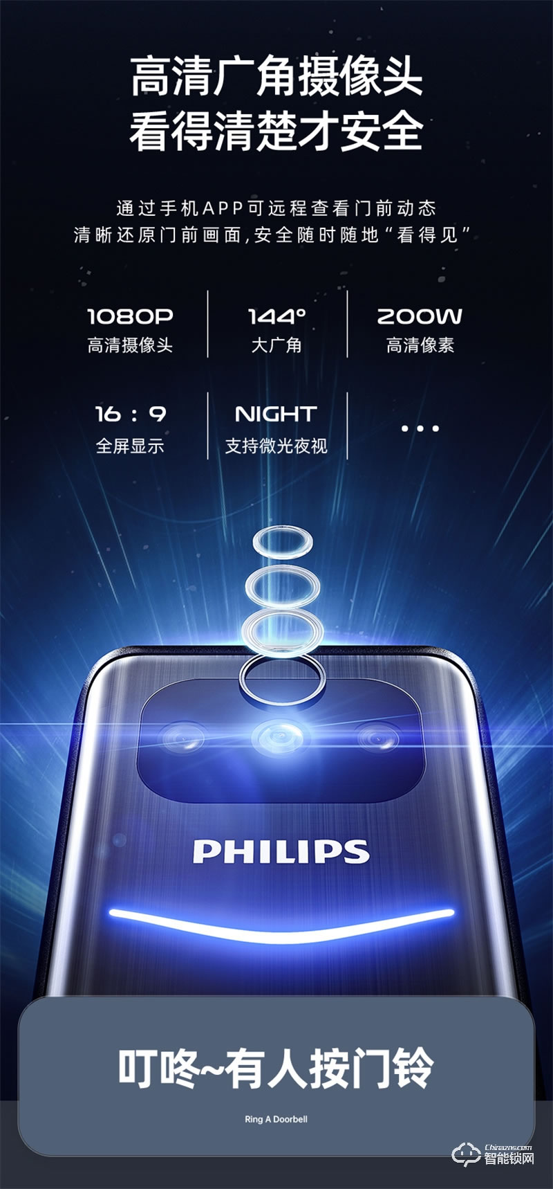 飞利浦智能锁Alpha-VP 可视猫眼带屏家用防盗指纹密码锁
