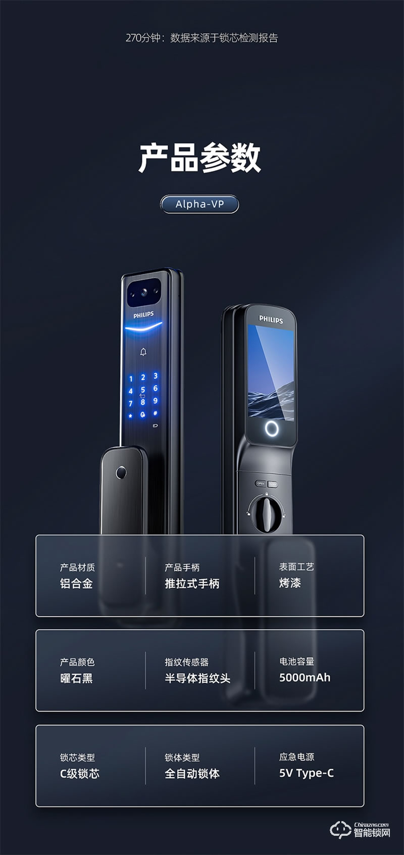 飞利浦智能锁Alpha-VP 可视猫眼带屏家用防盗指纹密码锁